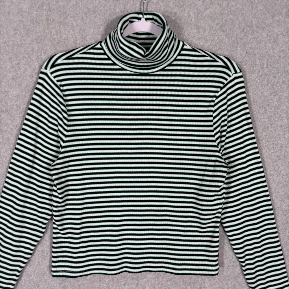 Levis Top Womens Large Green Black Striped Turtleneck Crop Shirt‎ Everyday Soft - Picture 2 of 12